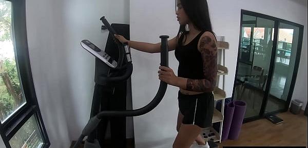  Thai amateur teen cutie gym workout and handjob porn afterwards